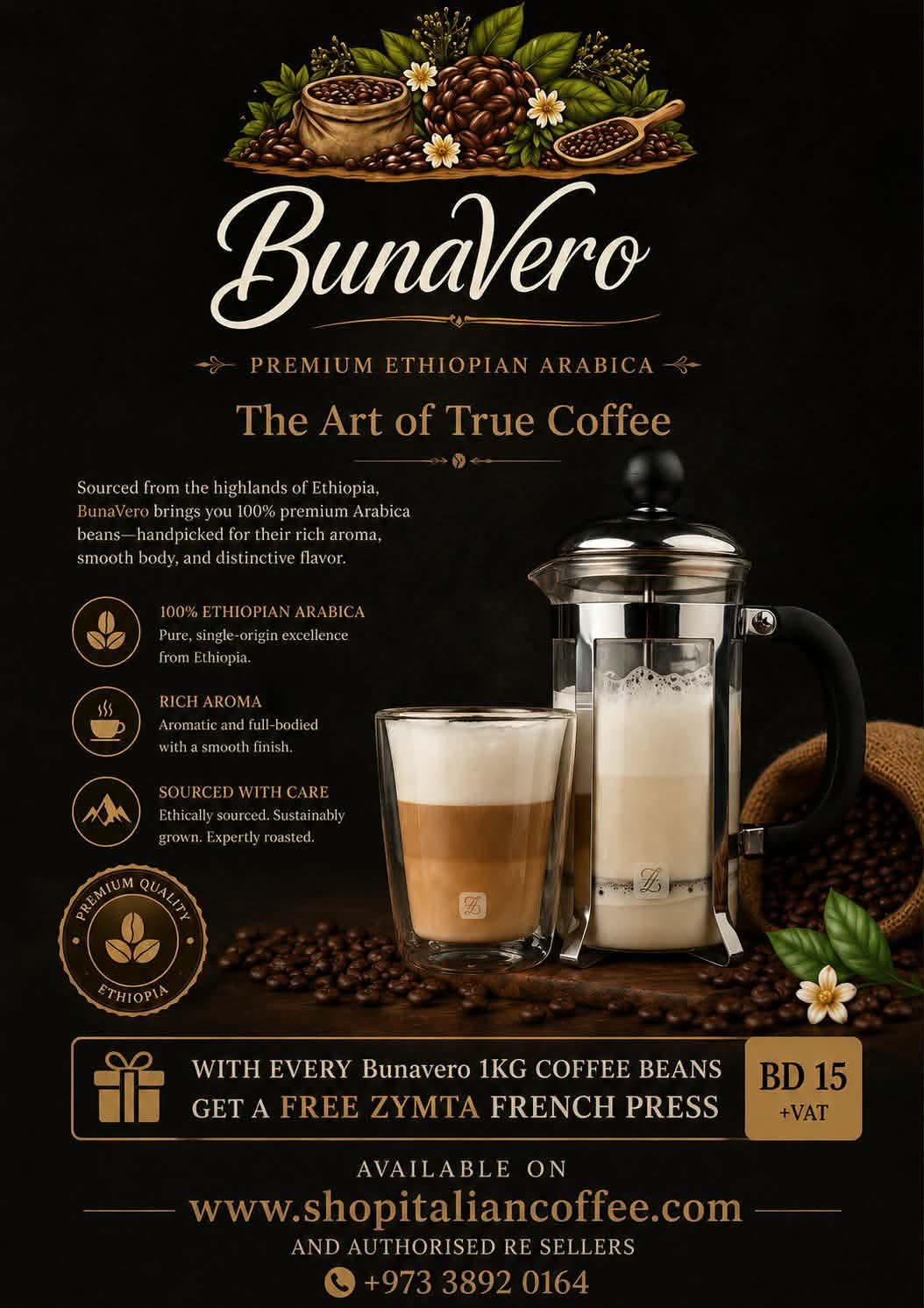 With every Bunavero 1kg Coffee beans gets a Free Zymta French Press
While supplies last!