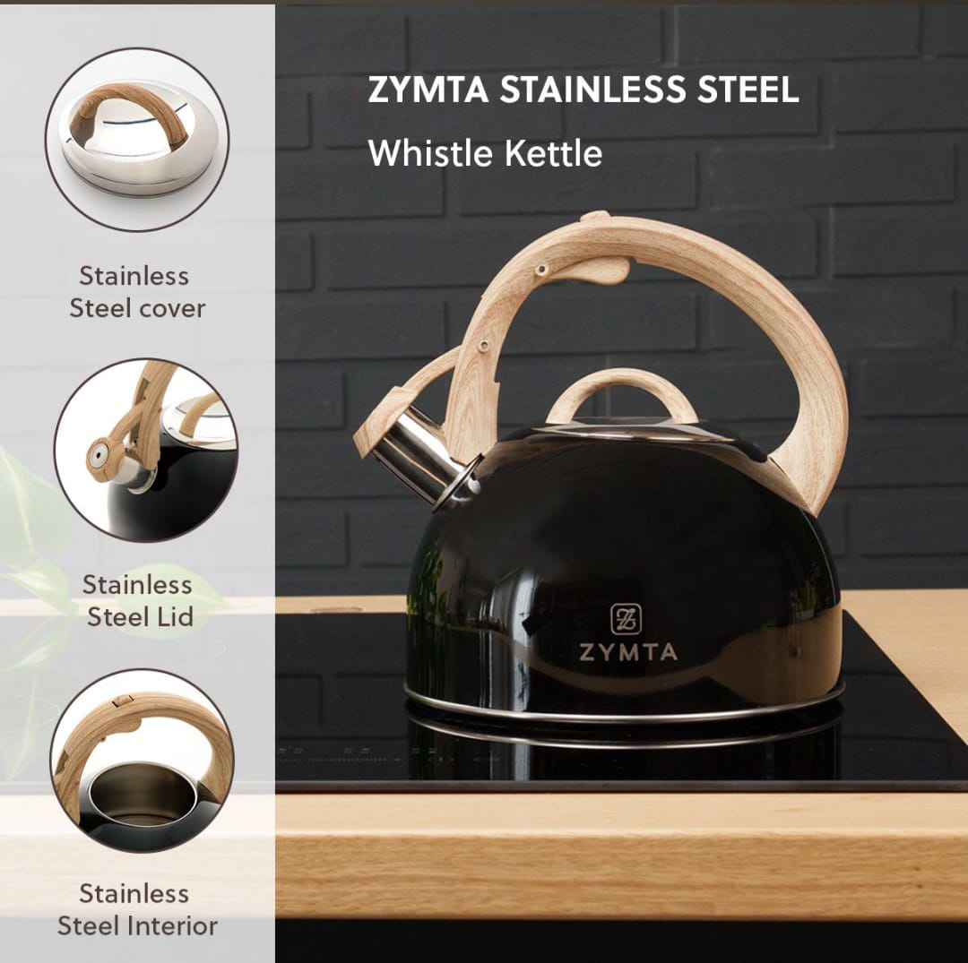 2.5 L Whistling Stainless Steel Zymta Teapot With Ergonomic Handle - Black -- Price Does Not Include VAT