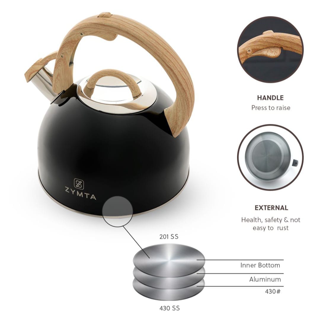 2.5 L Whistling Stainless Steel Zymta Teapot With Ergonomic Handle - Black -- Price Does Not Include VAT