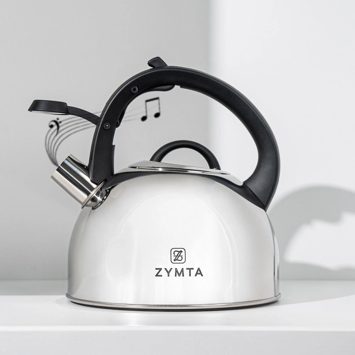 2.5 L Whistling Stainless Steel Zymta Teapot With Ergonomic Handle - Silver - Price does not include VAT