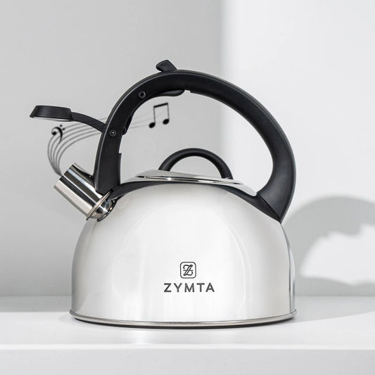 2.5 L Whistling Stainless Steel Zymta Teapot With Ergonomic Handle - Silver - Price does not include VAT