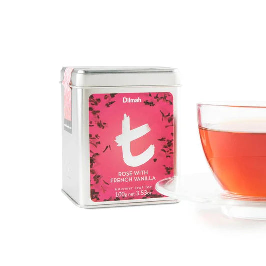 Dilmah t-Series Rose with French Vanilla Ceylon Black Tea Tin Caddy-100g (Tea Bags)